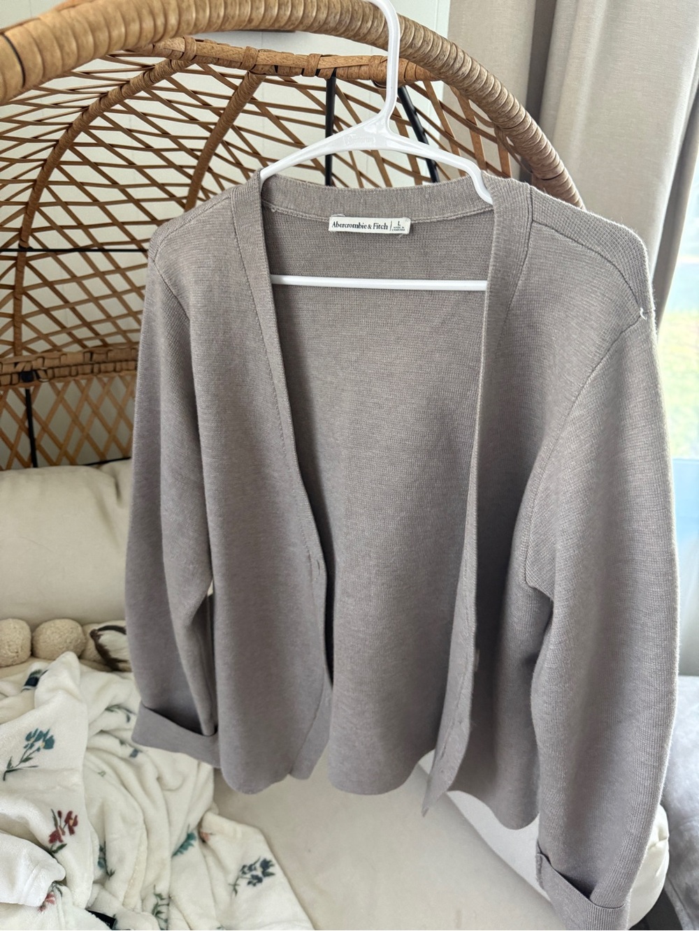 Abercrombie & Fitch LuxeLoft Rounded Sleeve Cardigan in Sand